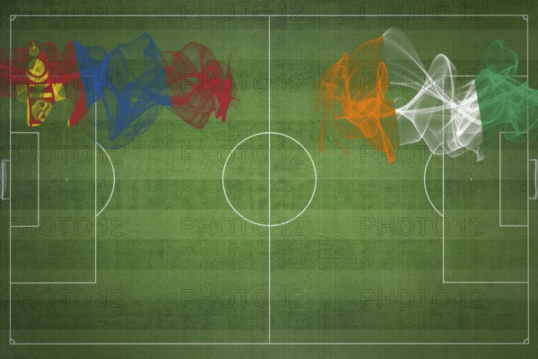 Mongolia vs Ivory Coast Soccer Match, national colors, national flags, soccer field, football game,