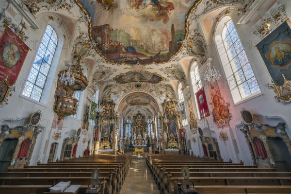 Rococo church of St Ulrich, affectionately known as -the little meadow-, Seeg, Allgäu, Bavaria,