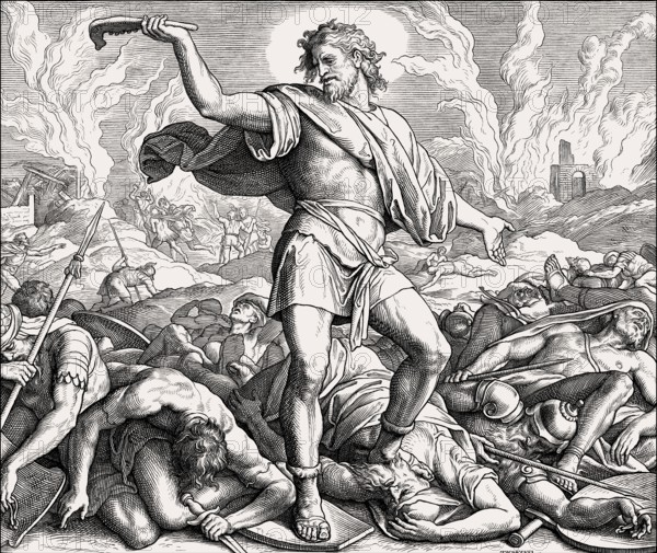 Samson Slays a Thousand Men with the Jawbone of a Donkey, Old Testament, by Julius Schnorr von