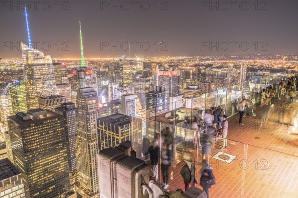 Rockefeller Center Observation Deck of the people and the night view. Shooting Location: New York,