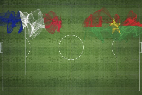 France vs Burkina Faso Soccer Match, national colors, national flags, soccer field, football game,