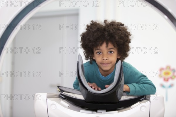 Belarus, city of Gomil, May 31, 2021. A child lies in an MRI machine. A boy in a magnetic resonance