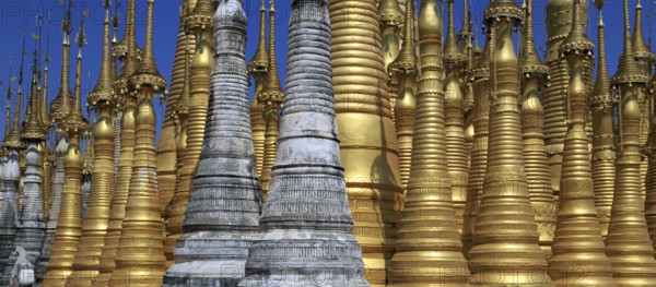 Some of the 1054 pagodas of the In-Dein Pagoda Forest on Inle Lake