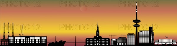 Illustration of hamburg city skyline in germany with the industry, harbor with ship and boat and