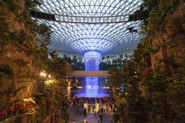 28.04.2019, Singapore, Republic of Singapore, Asia, View of the new Jewel Terminal with waterfall