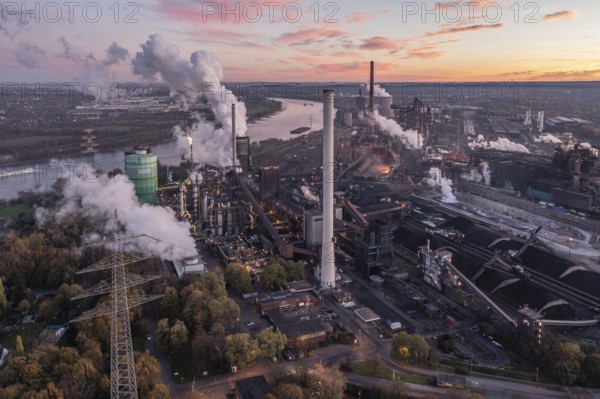 Metallurgical Plant in North Rhine-Westphalia at dawn. In addition to a steel mill, it operates a