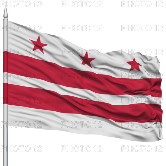 Washington DC City Flag on Flagpole, Capital City of United States of America, Flying in the Wind,