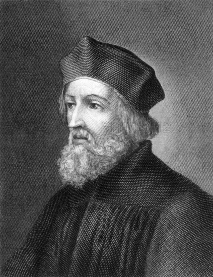 Jan Hus (1369-1415) on engraving from 1859. Czech priest, philosopher, reformer and master at