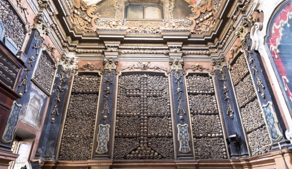 Milan, Italy, Circa August 2020. Ossuary Chapel in San Bernardino alle Ossa Church. Every