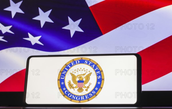 In this photo illustration the United States Congress logo seen displayed on a smartphone screen,
