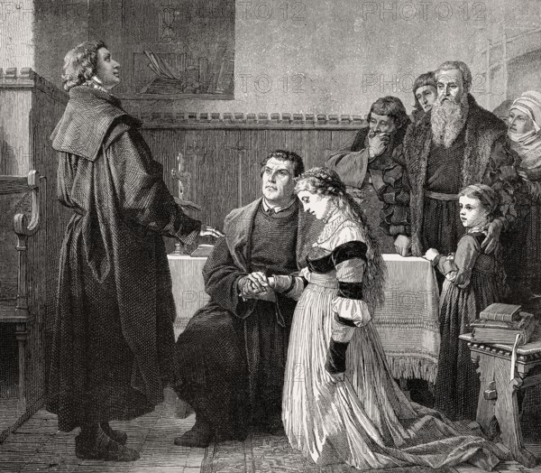 Martin Luther's marriage with Katharina von Bora, 1525, from the left: parish priest Bugenhagen, on