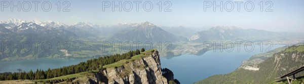 View of Lake Thun and the Bernese Alps from the Niederhorn, Niederhorn, Bernese Oberland,