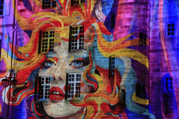 Projections on the façade of the Maison de la Duchesse Anne, light show at the turn of the year in