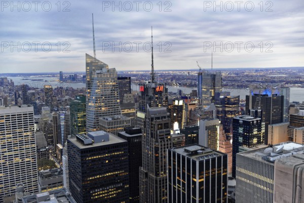 Rockefeller Center observation deck, panoramic view of the dense skyline of New York City,