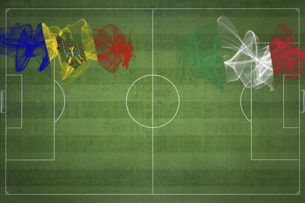 Moldova vs Italy Soccer Match, national colors, national flags, soccer field, football game,