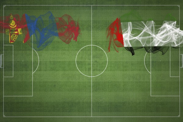 Mongolia vs United Arab Emirates Soccer Match, national colors, national flags, soccer field,