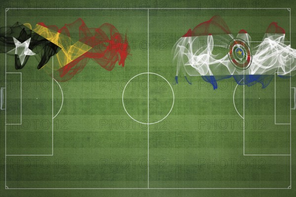 East Timor vs Paraguay Soccer Match, national colors, national flags, soccer field, football game,