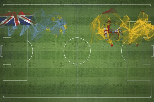 Tuvalu vs Spain Soccer Match, national colors, national flags, soccer field, football game,