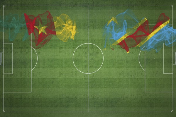 Cameroon vs DR Congo Soccer Match, national colors, national flags, soccer field, football game,