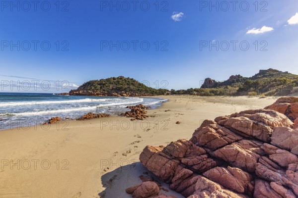 Bay with beautiful beach and sea in the sunshine, Spiaggia di Su Sirboni, Ogliastra, Sardinia,