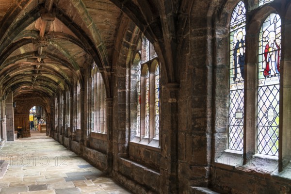 Chester, United Kingdom, 26 August, 2022: view of the cloister hallway in the courtyard of the
