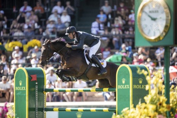 Armando Trapote of Spain and riding Tornado VS compete in the first round of the 1.60m CPKC