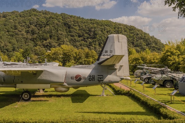 Daejeon, South Korea. September 19, 2019: Grumman S-2e tracker aircraft along with other military