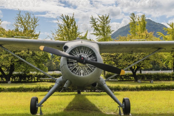 Daejeon, South Korea. October 3, 2019: Front view of engine and propeller of De Havilland U-6