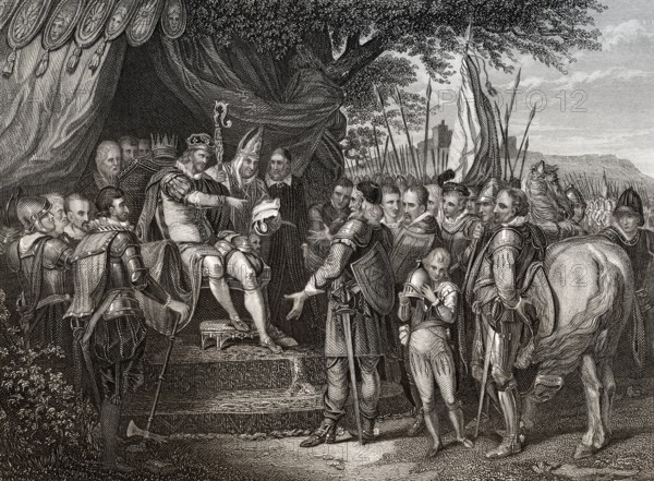 John oder John Lackland, 1166-1216, König von England, Unterzeichnung der Magna Carta, 1215