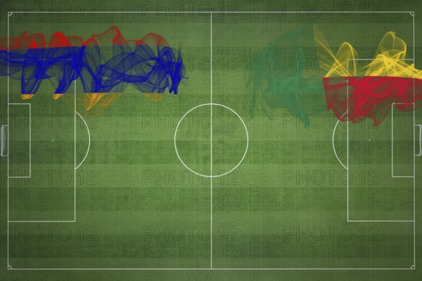 Armenia vs Benin Soccer Match, national colors, national flags, soccer field, football game,