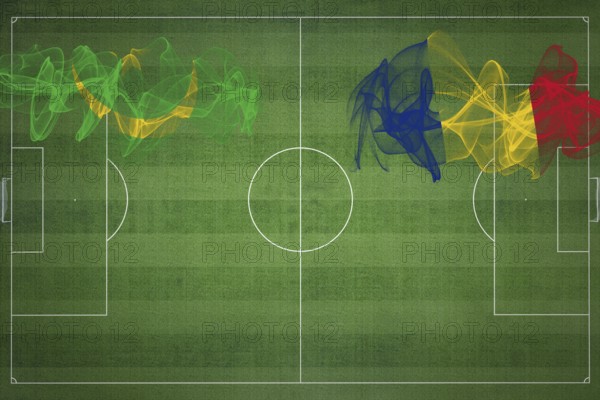 Mauritania vs Romania Soccer Match, national colors, national flags, soccer field, football game,
