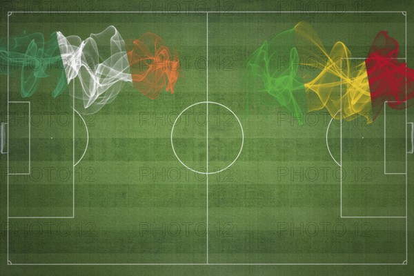 Ireland vs Mali Soccer Match, national colors, national flags, soccer field, football game,
