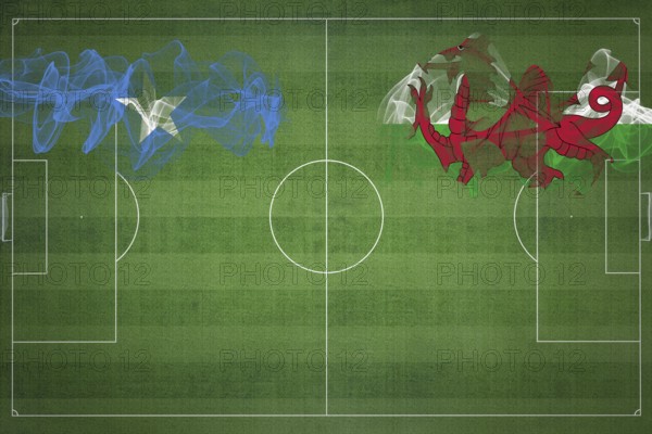 Somalia vs Wales Soccer Match, national colors, national flags, soccer field, football game,