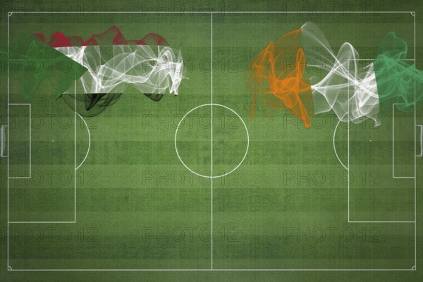 Sudan vs Ivory Coast Soccer Match, national colors, national flags, soccer field, football game,