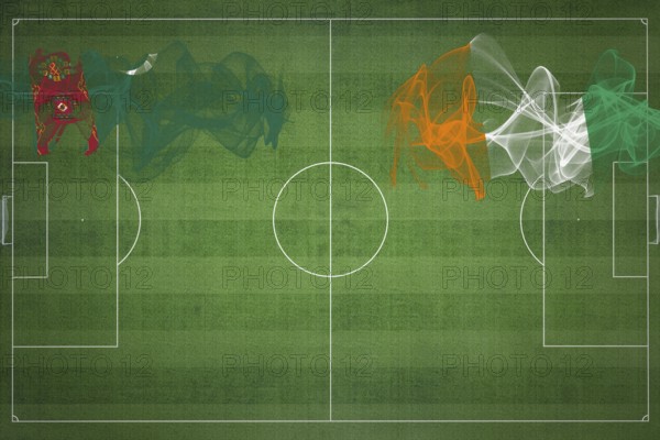Turkmenistan vs Ivory Coast Soccer Match, national colors, national flags, soccer field, football