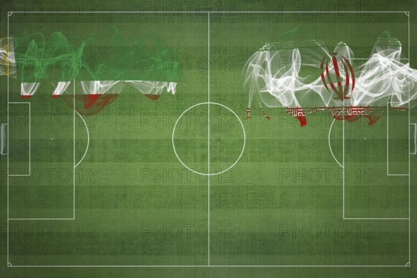 Chechnya vs Iran Soccer Match, national colors, national flags, soccer field, football game,