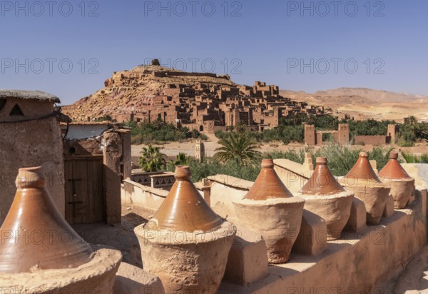 Ait Benhaddou, Morocco, 14 March, 2024: view of the earthen clay village of Ait Benhaddou in