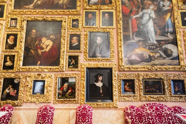 Isola Bella, Italy, 1 August 2023: Borromeo's villa interior with paintings collection, nobody,
