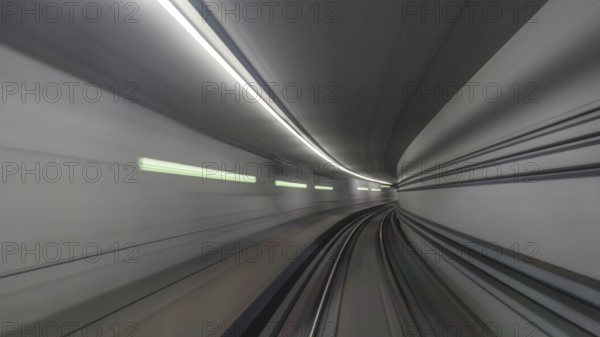 View on subway rails in tunnel from train