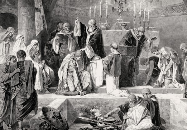 Saint Remigius baptizes Clovis I, King of the Franks, Abbey of Saint-Remi in Reims, on 25 December