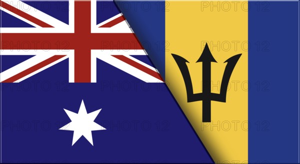 Double Flag of Australia and Barbados. Australian and Barbadian National flags. 3D illustration.