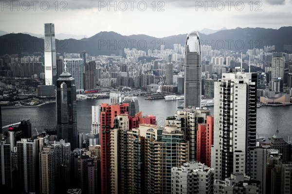 Skyscrapers of Hong Kong which is visible from the Victoria Peak. Shooting Location: Hong Kong