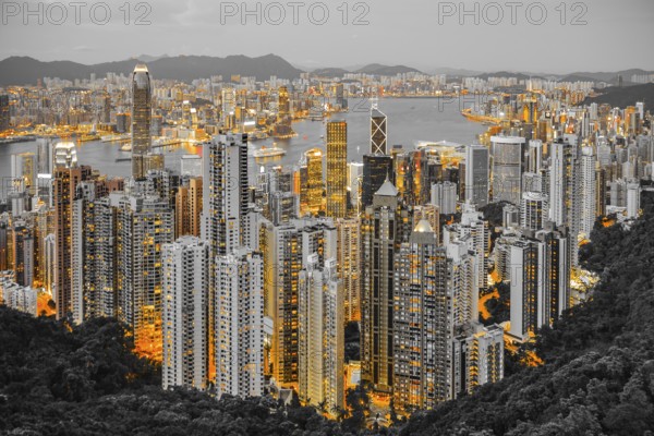 Skyscrapers of Hong Kong which is visible from the Victoria Peak. Shooting Location: Hong Kong