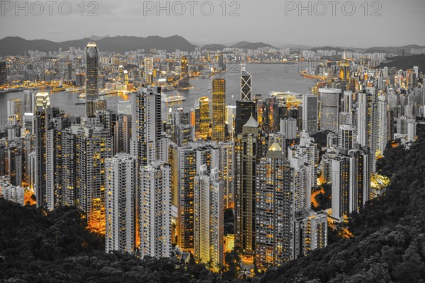 Skyscrapers of Hong Kong which is visible from the Victoria Peak. Shooting Location: Hong Kong