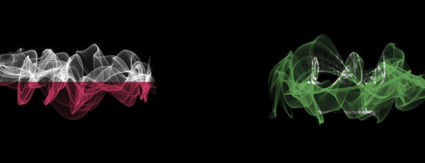 Flags of Poland and Saudi Arabia on Black background, Poland vs Saudi Arabia Smoke Flags