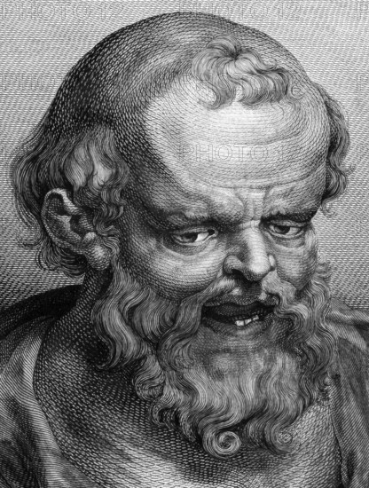 Democritus (460BC-370BC) on engraving from 1788. Ancient Greek philosopher. The most influental