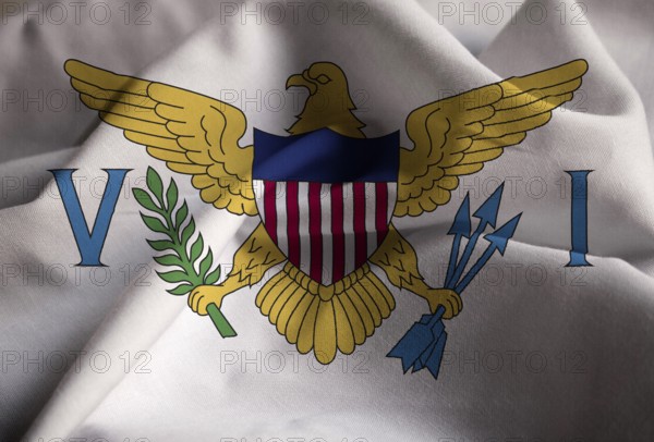 Closeup of Ruffled United States Virgin Islands Flag, United States Virgin Islands Flag Blowing in