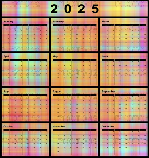 2025 calendar, week start Sunday, modern design