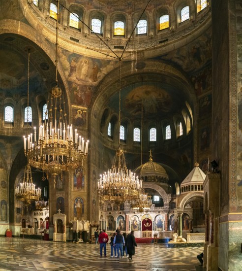 Sofia, Bulgaria, 30 October, 2022: interior view of the main hall of the Alexander Nevsky Cathedral
