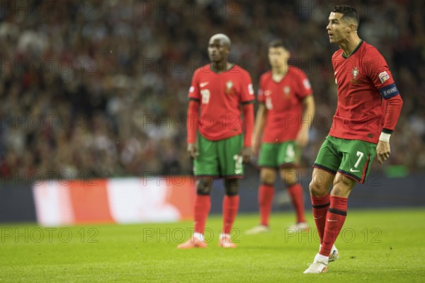 Football match, captain Cristiano RONALDO CR7 Portugal has just taken a free kick with his right
